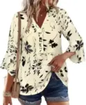 LOOKBOHO Floral V-Neck 3/4 Sleeve Women’s Blouse Shirt for $5.99