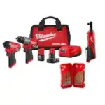 Milwaukee M12 FUEL 12V Hammer Drill Kit with Ratchet and 23-Piece Titanium Set for $156.00