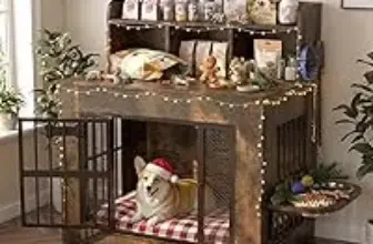 Petrova 33-in Dog Crate Furniture with Storage Shelf & Bowls for $119.99