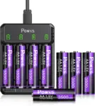 Powxs 3500mWh 1.5V AA Rechargeable Lithium Batteries (8-Pack) with Charger for $12.84
