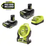 RYOBI ONE+ 18V 4.0 Ah Battery and Charger Kit with Hybrid Fan – $79.00