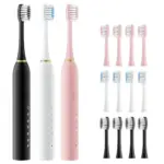 Sonic Electric Toothbrush Set – 3-Pack with 12 Replacement Heads for $16.99
