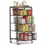 Sunally Rolling Cart with Metal Mesh Drawers & Wooden Top for $32