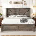 Tryston Farmhouse Queen Bed Frame with Barn Door Headboard for $179.99