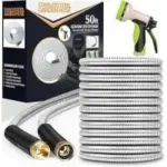 Unywarse 50′ Flexible Stainless Steel Water Hose with 10 Function Nozzles for $17.99