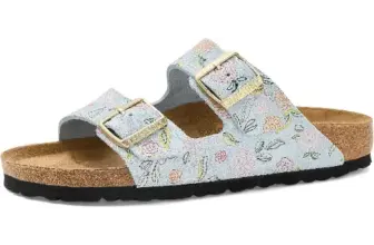 Birkenstock Women’s Arizona Sandals in Baby Blue Flower Print for $72.48