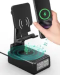 Bitswolee Cell Phone Stand with Bluetooth Speaker, Charger & Alarm Clock for $14.99