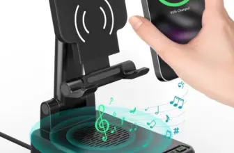 Bitswolee Cell Phone Stand with Bluetooth Speaker, Charger & Alarm Clock for $14.99