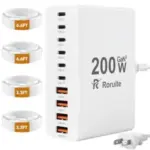 Roruite 10-Port 200W USB-C Charger Block with 4 Cables for $22