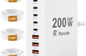 Roruite 10-Port 200W USB-C Charger Block with 4 Cables for $22
