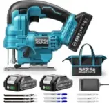 Seesii Cordless Jigsaw Kit with 2 Batteries and 9 Blades for $47.99