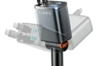 LISEN 69W 4-in-1 USB-C Retractable Car Charger – $12