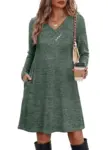 OFEEFAN Long Sleeve Tunic Button V Neck Dress for $9.99