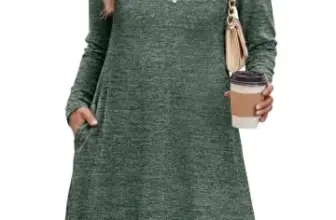 OFEEFAN Long Sleeve Tunic Button V Neck Dress for $9.99