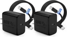 Cooncxen 60W USB-C Fast Charger Block (2-Pack) with 10′ Cable – $13.49