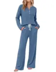 Ekouaer Long Sleeve Knit Ribbed Lounge Set for $12.99