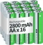 Granicell 2800mAh NiMH Rechargeable AA Batteries (16-Pack) for $10.45