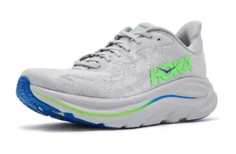 HOKA Clifton 10 Shoes in Ash Grey and Neon Green for $80 $80.00