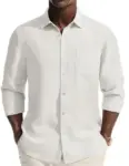 Men’s Linen Blend Long Sleeve Button Down Dress Shirt for $9.99
