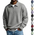 Men’s Long Sleeve Waffle Quarter-Zip Polo Pullover for $13.99