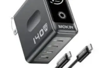 MOKiN 140W USB-C 4-Port Smart Display Fast Charger for $39.04