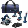 Bosch 18V 4-Tool Combo Kit – Hammer Drill, Impact Driver & More for $249.00