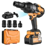 2000Nm 21V Brushless 3/4 Impact Wrench with 4 Sockets – $86.00