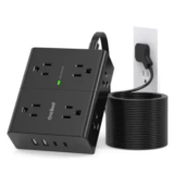 SUPERDANNY 8-Outlet Surge Power Strip with 4 USB Ports (2 USB-C, 2 USB-A) and 10′ Flat Plug Cord – $9.49