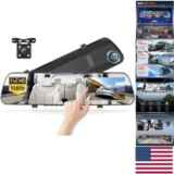 4″ 1080P Dual Camera Mirror Dash Cam with Parking Monitor for $46.40