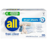 All Free Clear Fabric Softener Dryer Sheets for Sensitive Skin – Now $5.95