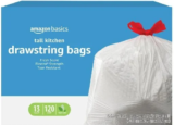 Amazon Basics Flextra Strength 13 Gallon Drawstring Trash Bags – 120 Count for $9.37