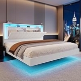 Belffin Queen Floating Bed Frame with LED Lights – $167.99