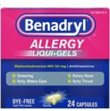Benadryl Liqui-Gels Antihistamine Allergy Medicine (24-Count) for $4.12