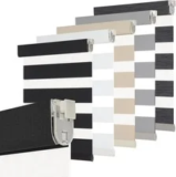 Black METechs No-Drill Zebra Blinds – Dual Layer Light Filtering Cordless Shades for $44.75