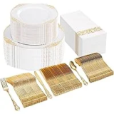 Ciaell 300PCS White and Gold Disposable Plates for $37.49