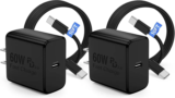 Cooncxen 60W USB-C Fast Charger Block (2-Pack) with 10′ Cable – $13.49