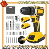 3-in-1 Cordless Hammer Drill Combo Kit with 2 Batteries – $30.99