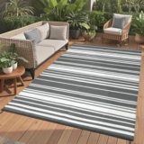 COZYLOOM 9′ x 12′ Outdoor Waterproof Patio Rug (Striped Grey) – $45
