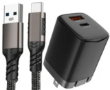 Dual Port 20W USB Travel Wall Charger with 1 Foot Rugged Type-C Cable for $19.95