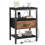 DUMOS Bedside Table with Charging Station & Fabric Drawer – $20
