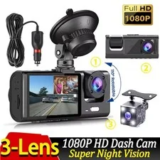 Duoerlan 3-Channel 1080P Dash Cam (Front/Rear/Interior) – $30.99 ($61.98 Value)