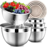 5-Piece DUTZUN Stainless Steel Mixing Bowls with Lids & Strainer Set – $17