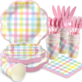 Easter Checkered Plates and Napkins Party Supplies – 175 Pieces for $8.91