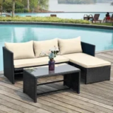 Ebern Designs 3-Piece Rattan Patio Conversation Sofa Seating Group with Cushions – $209.99 ($349.99 Value)