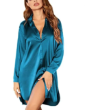 Ekouaer Satin Button Down Silk Sleepshirt for $9.74