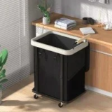 Elowen 40-Gallon Leather Patchwork Laundry Hamper with Lid and Wheels for $24.74