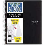 Five Star 5-Subject Spiral Notebook with Study App for $3.50