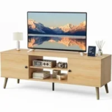 Gianna Mid-Century Modern Wooden TV Stand for 55-60 in. TVs – Black – $50.99