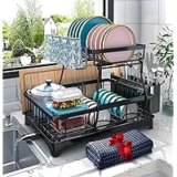 Godboat 2-Tier Dish Drying Rack with Auto-Drain & Mat – $17.49 ($49.98 Original)