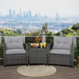 Gymax 3-Piece Patio Rattan Sofa Set with Grey Cushions for $175